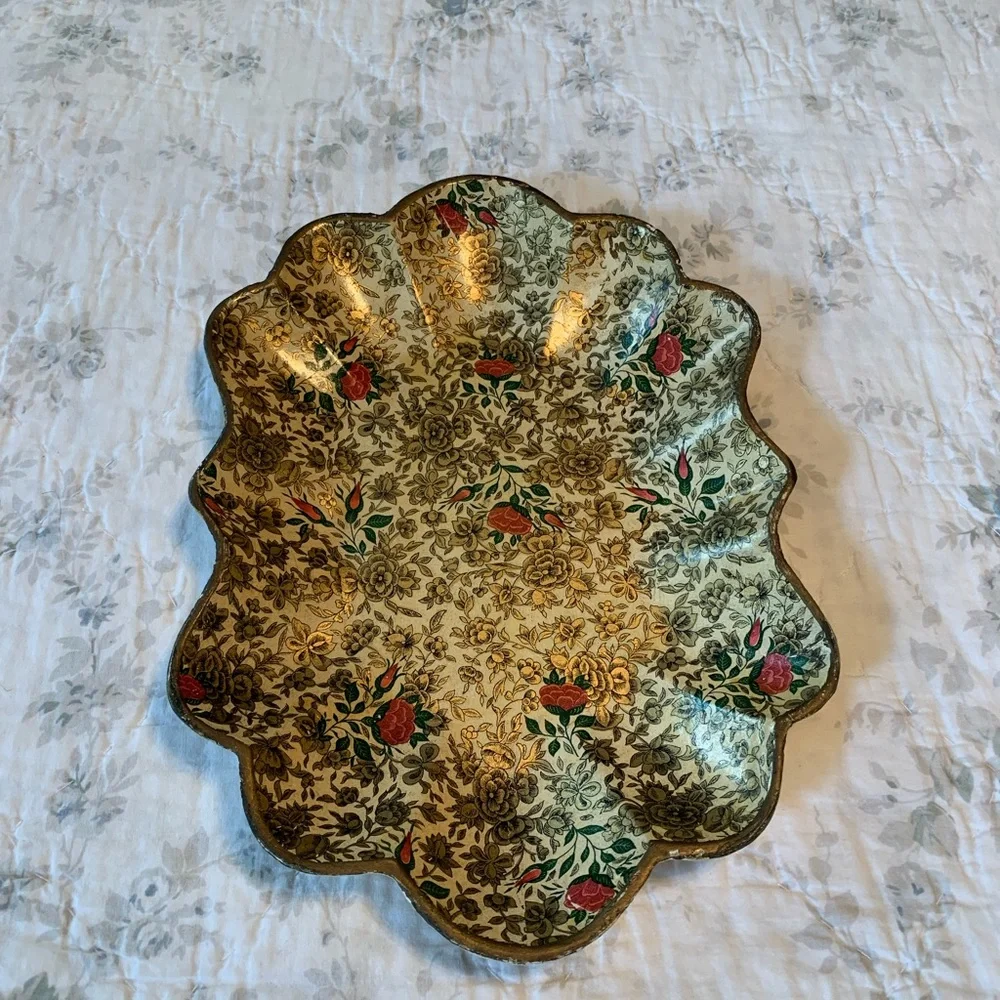 Vintage Scalloped Floral Tray